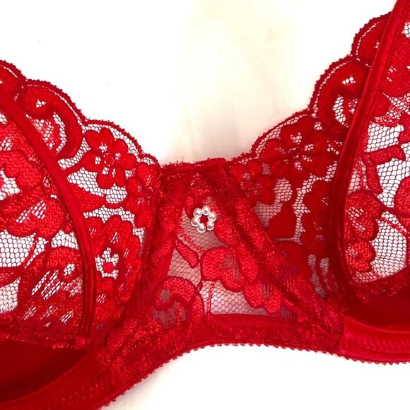 Vintage Christian Dior Satin & Lace Underwire Red Bra 36B - Picture 3 of 12